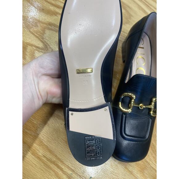 Gucci Loafers Women's 8 Black Leather Slip On Square Toe Block Heel Formal S32 - Picture 8 of 15